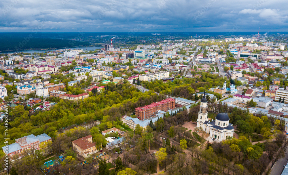 Fototapeta premium Panoramic cityscape of Russian city Kaluga with Orthodox church