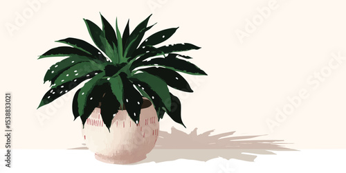 A detailed illustration of a potted plant, cast against a minimalist, inviting background, showcasing its delicate leaves and intricate details.