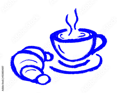 Coffee And Croissant Crayon Chalk Drawing Vector
