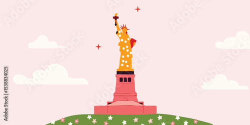 Statue of Liberty colorful with star pattern against the sky.