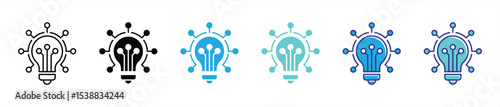 innovative lightbulb circuit icon set. containing bright idea and advanced technology for the future of artificial intelligence, thin line and color style icon symbol sign. vector illustration