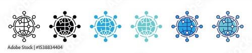 global network circuit icon set. containing worldwide connectivity and the integration of artificial intelligence thin line and color style icon symbol sign for your app and web. vector illustration