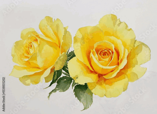 Pigment Petals yellow roses isolated watercolor vector illustration svg