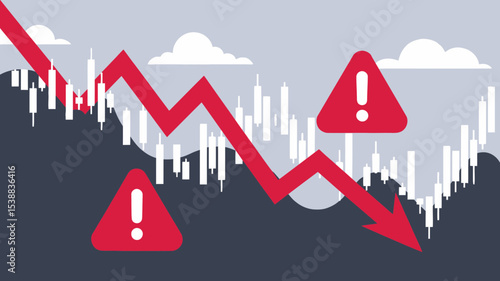 Declining Market Trend Graphic showcasing falling stock prices and warning signs ideal for financial reports presentations and website design