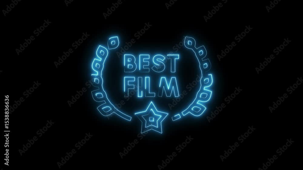 Glowing neon best film award with star and laurel wreath on black background animation Glowing neon best film award with star and laurel wreath on black background animation