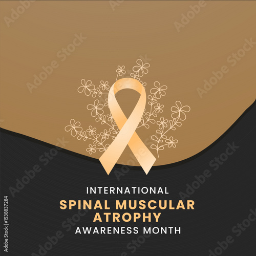 Ivory ribbon with flower awareness graphic for International Spinal muscular atrophy Awareness Month.