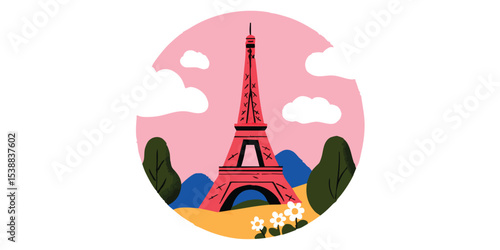A vibrant illustration of the Eiffel Tower, showcasing Parisian charm with a focus on color and artistry.