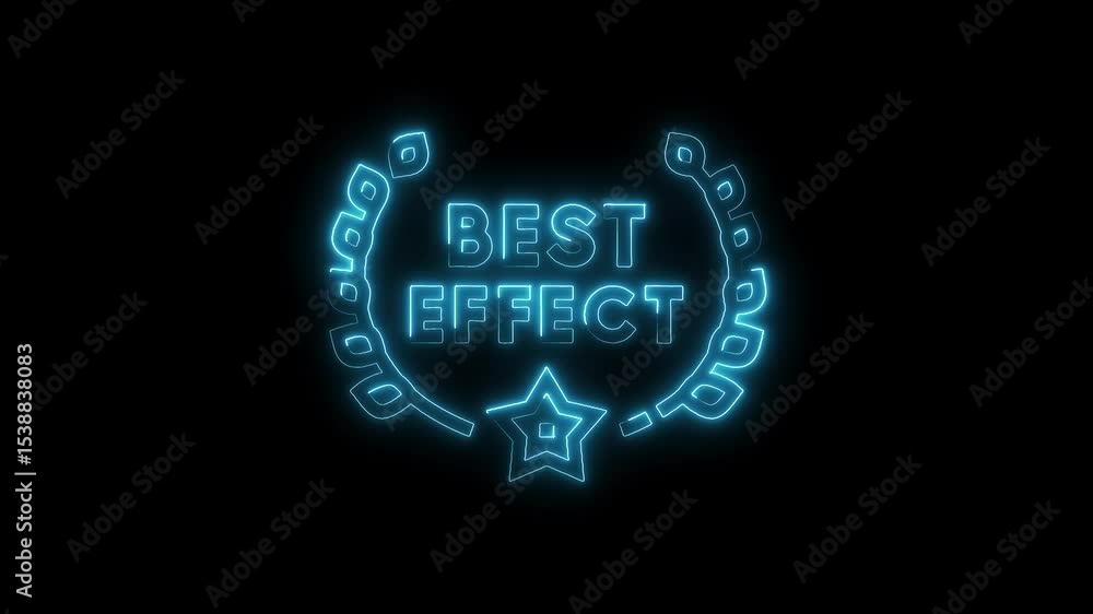 Neon best effect award sign with laurel and star emitting light against black background Neon best effect award sign with laurel and star emitting light against black background