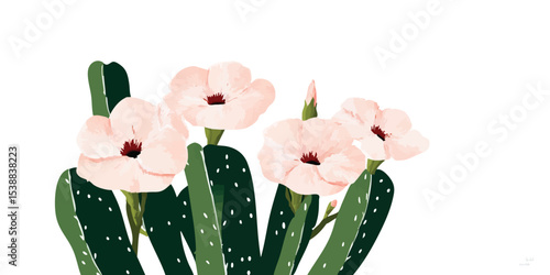 A delicate, watercolor-style illustration showcases the beauty of a blooming cactus flower, showcasing soft pastel hues.