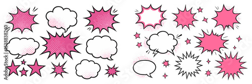 Colorful comic style speech bubbles and explosion shapes for creative design projects