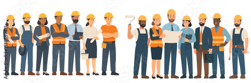 Diverse construction team collaborating on a project at a job site in the city during daylight hours