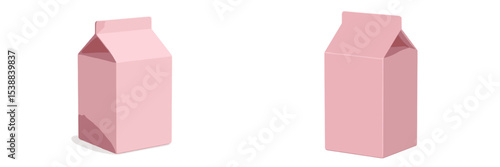 Milk cartons in soft pink color positioned side by side on a minimalist background, showcasing modern packaging design