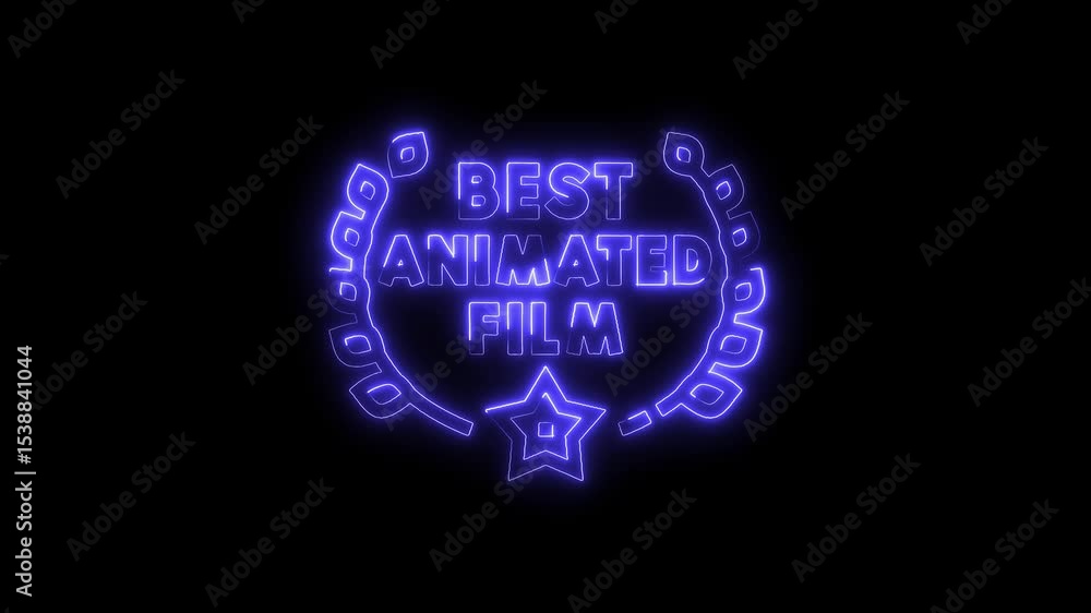 Glowing neon style best animated film award with laurel wreath and star Glowing neon style best animated film award with laurel wreath and star