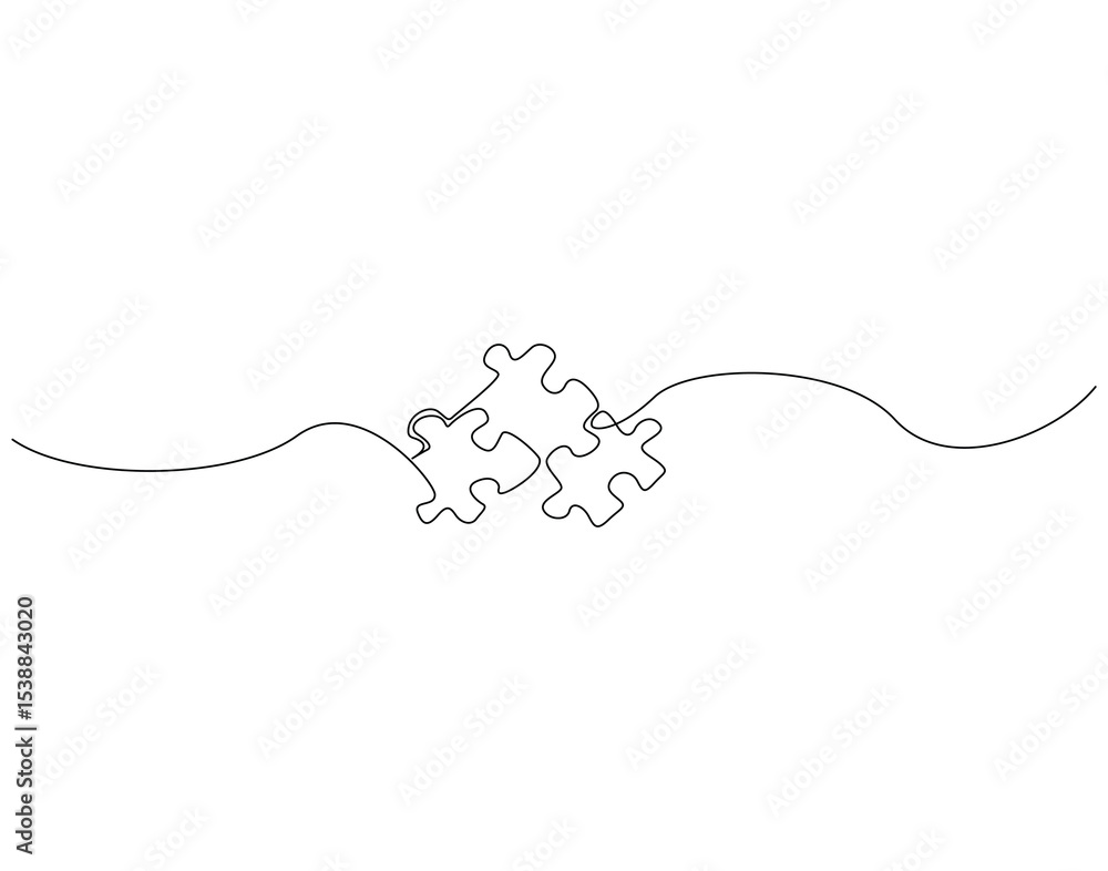 Obraz premium Continuous line drawing of puzzle. Single line illustration of jigsaw puzzle. Strategy, solution, business concept. Editable outline