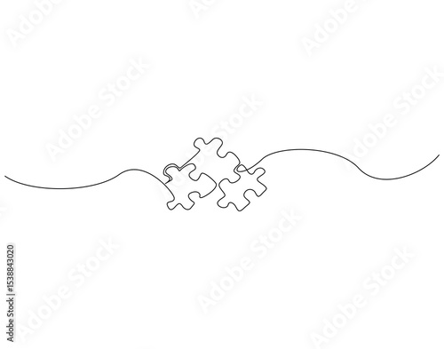 Continuous line drawing of puzzle. Single line illustration of jigsaw puzzle. Strategy, solution, business concept. Editable outline