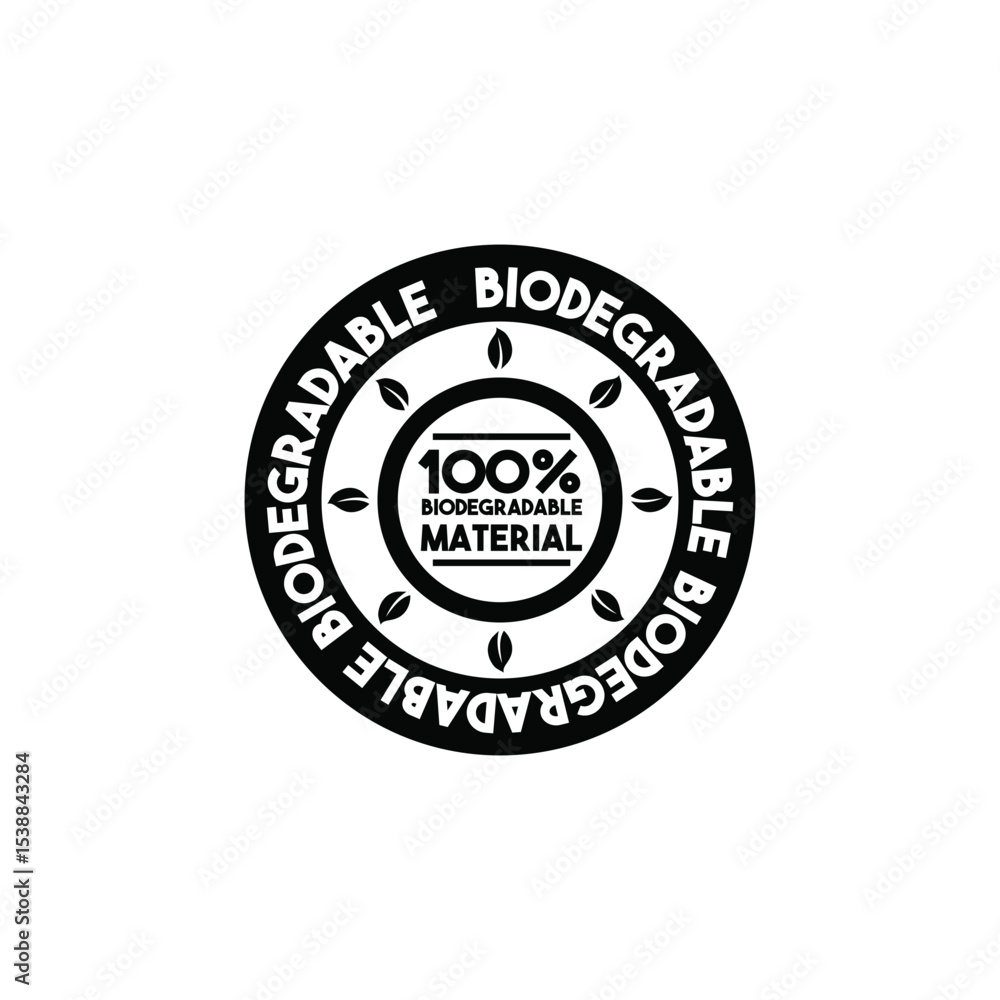 100% Biodegradable Material Black Icon Vector Sign 100% Biodegradable Material Black Icon Vector Sign