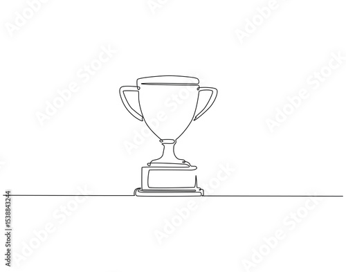 Continuous line drawing of trophy cup. Single line illustration of trophy. Award and victory, business concept. Editable outline