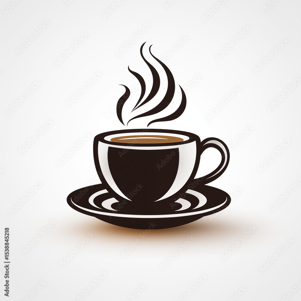 Obraz premium Coffee cup with steam, vector logo design, simple shape, white background