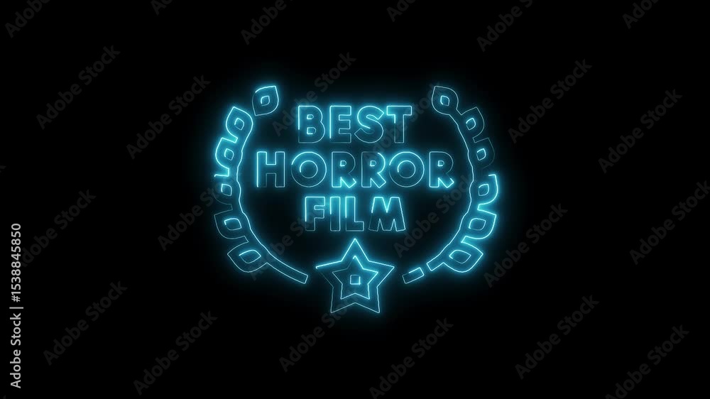 Animated best horror film award neon sign on dark background for halloween event Animated best horror film award neon sign on dark background for halloween event