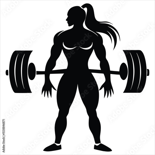 Gym Bodybuilding Barbell Silhouette Vector – Strength Training, Fitness Equipment, Weightlifting Icon, Muscle Building, Workout and Gym Lifestyle Graphic Design for Fitness and Health Projects