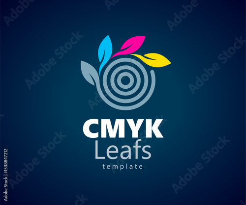 Cmyk Logo. Abstract Leafs and Circles Printing theme. Template design vector. White background
