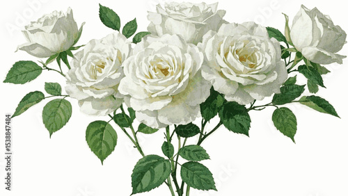 Rosy Wash white roses isolated watercolor vector illustration svg