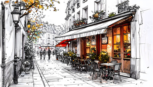Charming Parisian Street Scene A Cozy Cafe and Autumn Ambiance