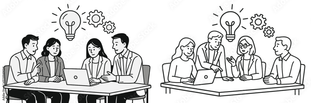 Team members collaborating on innovative ideas during a brainstorming session in a modern office setting Team members collaborating on innovative ideas during a brainstorming session in a modern office setting