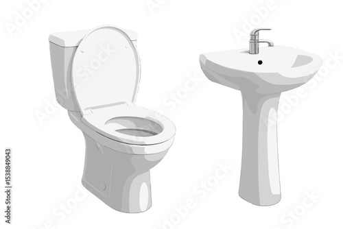 Modern bathroom fixtures featuring a sleek toilet and a stylish sink in minimalist design