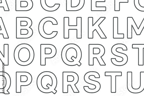 Continuous pattern of uppercase alphabet letters created with simple outlines on a white background