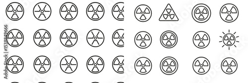 Patterns of radiation symbols displayed in various arrangements and sizes on a white background