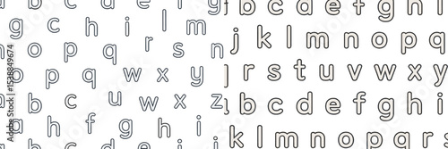 Letter shapes and designs on a white background featuring uppercase and lowercase letters arranged in a grid pattern