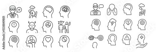 Mental health concepts illustrated through simple line art showcasing various emotions and reactions in individuals