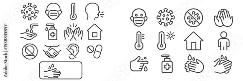 Health and safety symbols illustrating hygiene practices and precautions during a pandemic or health crisis