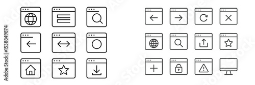 Various icons representing web navigation and functions arranged in a grid layout on a plain background
