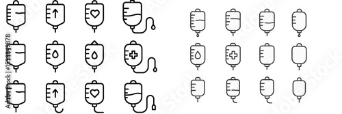 Collection of medical infusion symbols illustrating various clinical treatments and procedures in a healthcare setting