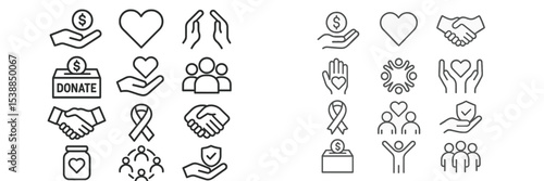 Symbols of kindness and generosity displayed through various icons representing donation and community support activities