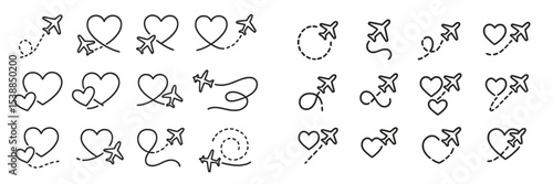 Designs of hearts and airplanes illustrating love for travel and adventure in various patterns