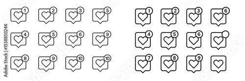 Heart icons representing engagement and interactions on social media platforms in a grid layout