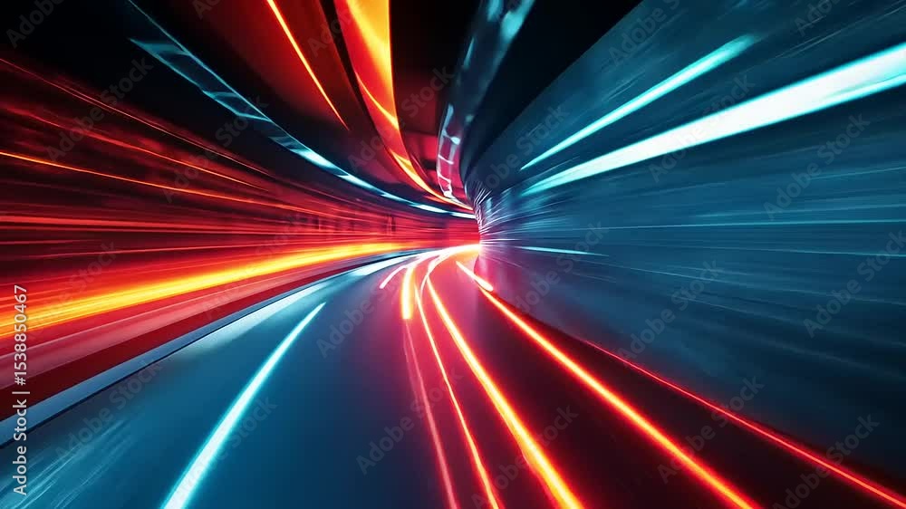 Dynamic light trails in a futuristic tunnel, showcasing vibrant colors and motion blur effects Dynamic light trails in a futuristic tunnel, showcasing vibrant colors and motion blur effects