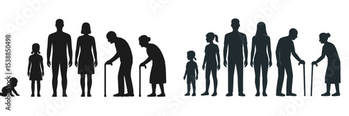 Silhouettes showing diversity across age groups from childhood to elderly in a balanced representation