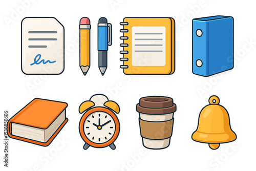 Various stationery items and tools on a simple white background showcasing office essentials for work or study