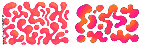 Colorful abstract shapes blending in vibrant pink and orange hues across two distinct patterns during daylight hours