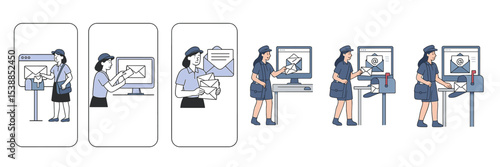 Process of sending and receiving mail through a postal service illustrated in a step-by-step format