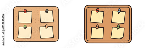 Bulletin boards with sticky notes and pushpins displayed on a plain background for organization and reminders