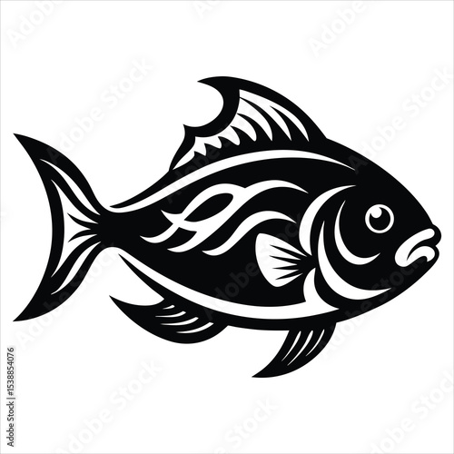 Largemouth bass fish vector illustration with black silhouette jumping for fishing and outdoor sports logo