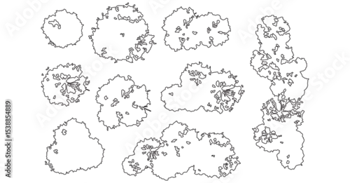 Fototapeta Floral Outline Illustrations of Small and Large Bushes