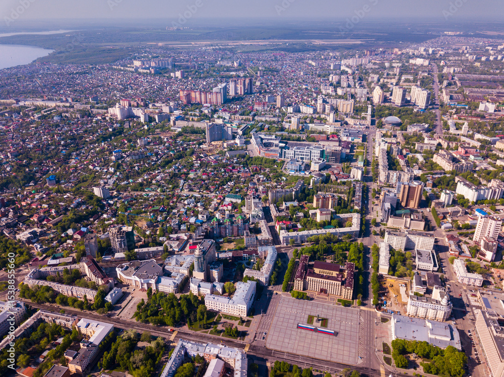 Naklejka premium Panoramic day view of Voronezh city center and Lenin square, Russia