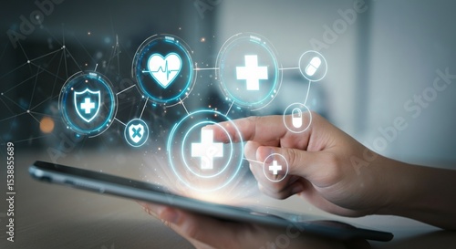 Wallpaper Mural Digital Healthcare Interface on Tablet with Medical Icons and Technology Concept Torontodigital.ca