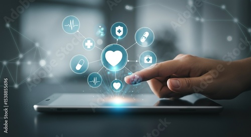 Wallpaper Mural Digital Healthcare Interface on Tablet with Medical Icons and Technology Concept Torontodigital.ca